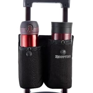 CCSOFTIME Suitcase Drink Holder Travel Luggage Cup Holder with Back Pocket, Free Hand Travel Caddy for All Suitcase Handles Travel Accessories, black