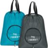 Pack of 2 Laundry Bags Travel, Laundry Bags Dirty Laundry with Handles and Aluminium Carabiner, Foldable Small Laundry Bags for Travel, Camp, Easy to Put in a Laundry Basket (Blue + Dark Grey)