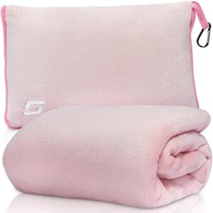 STYNGARD Toronto Airplane Travel Blanket with Soft Pillow Case (Pink)