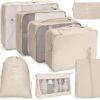 Suitcase Organiser Set 8 Pieces, Suitcase Organiser Packing Cubes Set for Travel, Packing Cubes for Backpack, Packing Bags with Cosmetic Bag, Waterproof Shoes Bag, Travel Essentials