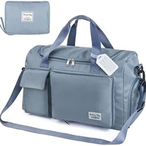 Flintronic Foldable Travel Bag Luggage Bag Large Weekender Overnight Bag Holiday Bag Waterproof Sports Bag for Men Women (with 1 Luggage Tag), #2 Blue