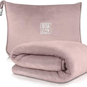 BOACAY Travel Blanket and Pillow with Cover, Super Soft Material with Backpack Clip and Luggage Cover, Airplane Flight Blanket