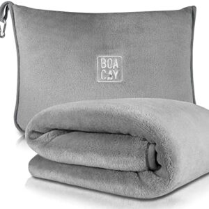 BOACAY Travel Blanket and Pillow with Cover, Super Soft Material with Backpack Clip and Luggage Cover, Airplane Flight Blanket